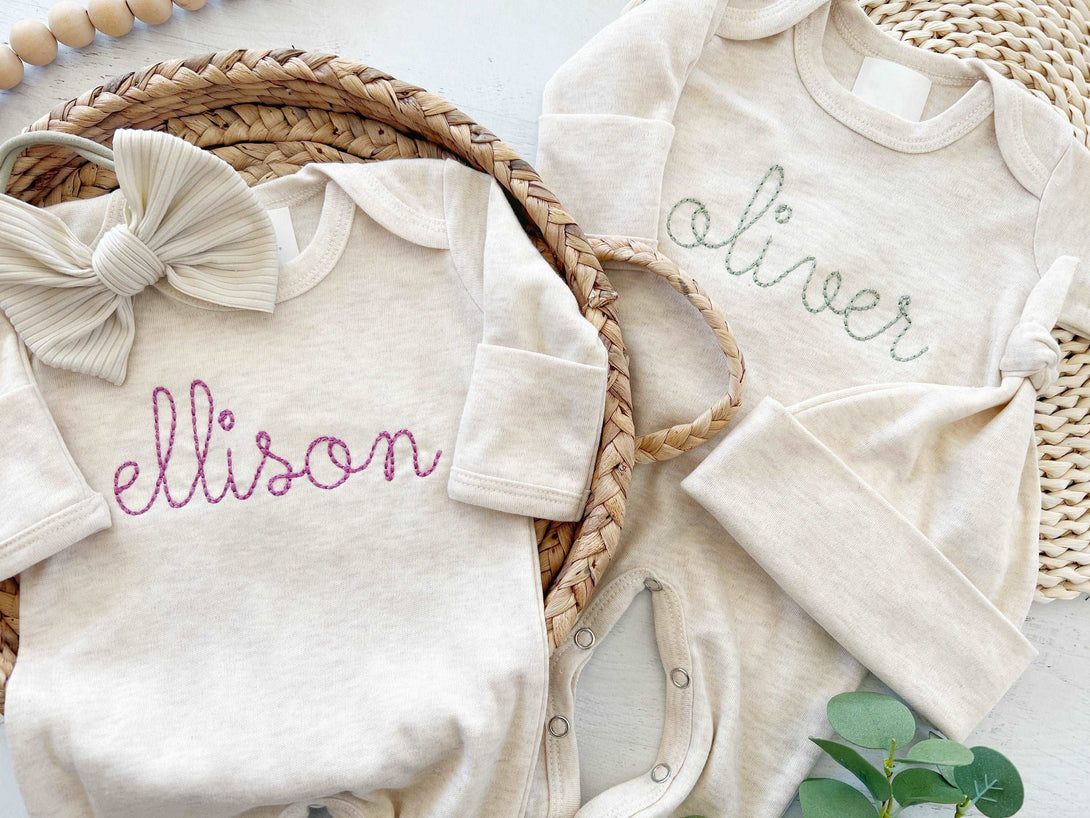 Personalized Embroidered Name Baby Winter Romper Boy Girl Twin Going Home Outfits, Twin Baby Outfit, Baby Shower Gift