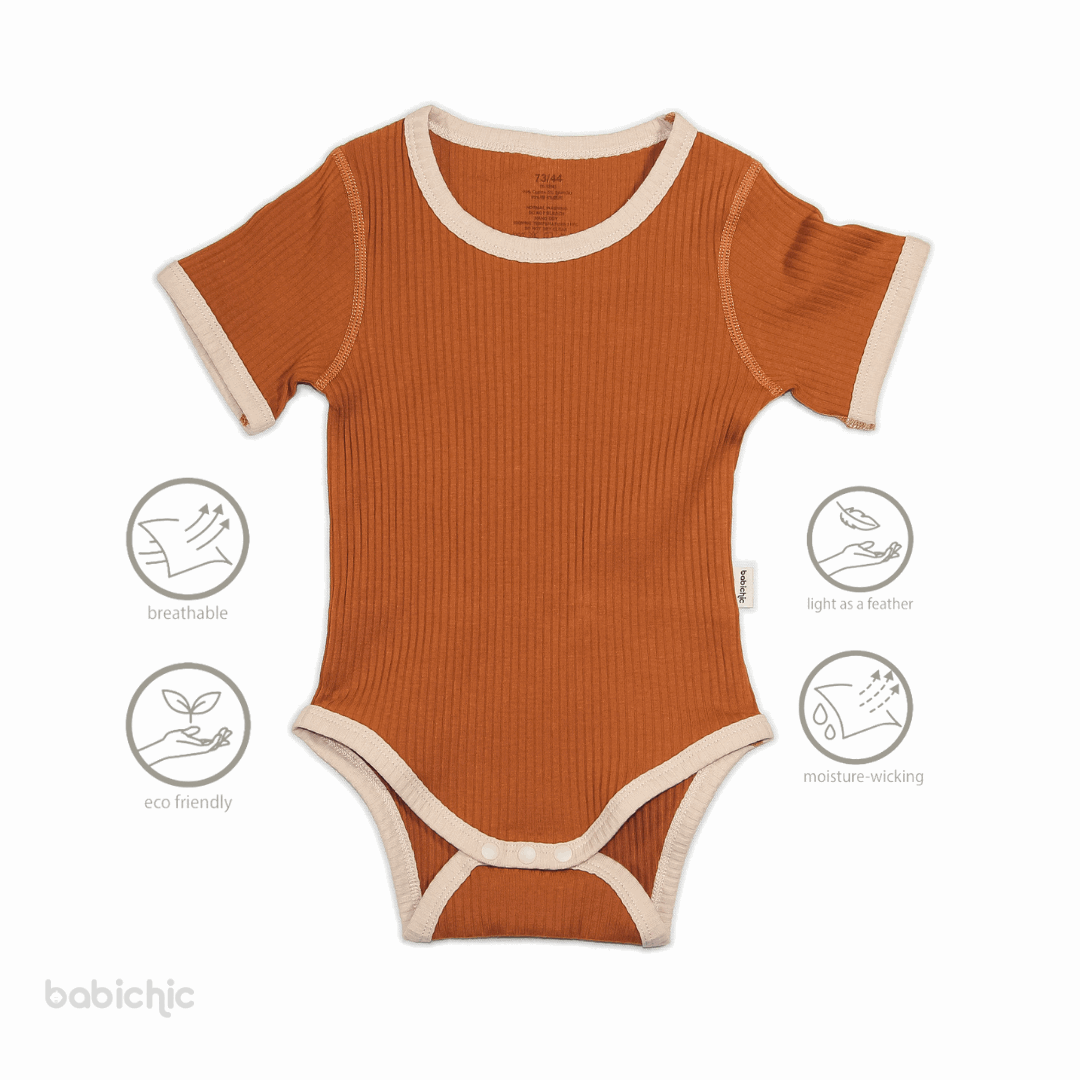 Personalized Baby Gender Neutral Onesie With Embroidered Name, Short Sleeves, Ribbed Cotton BabiChic