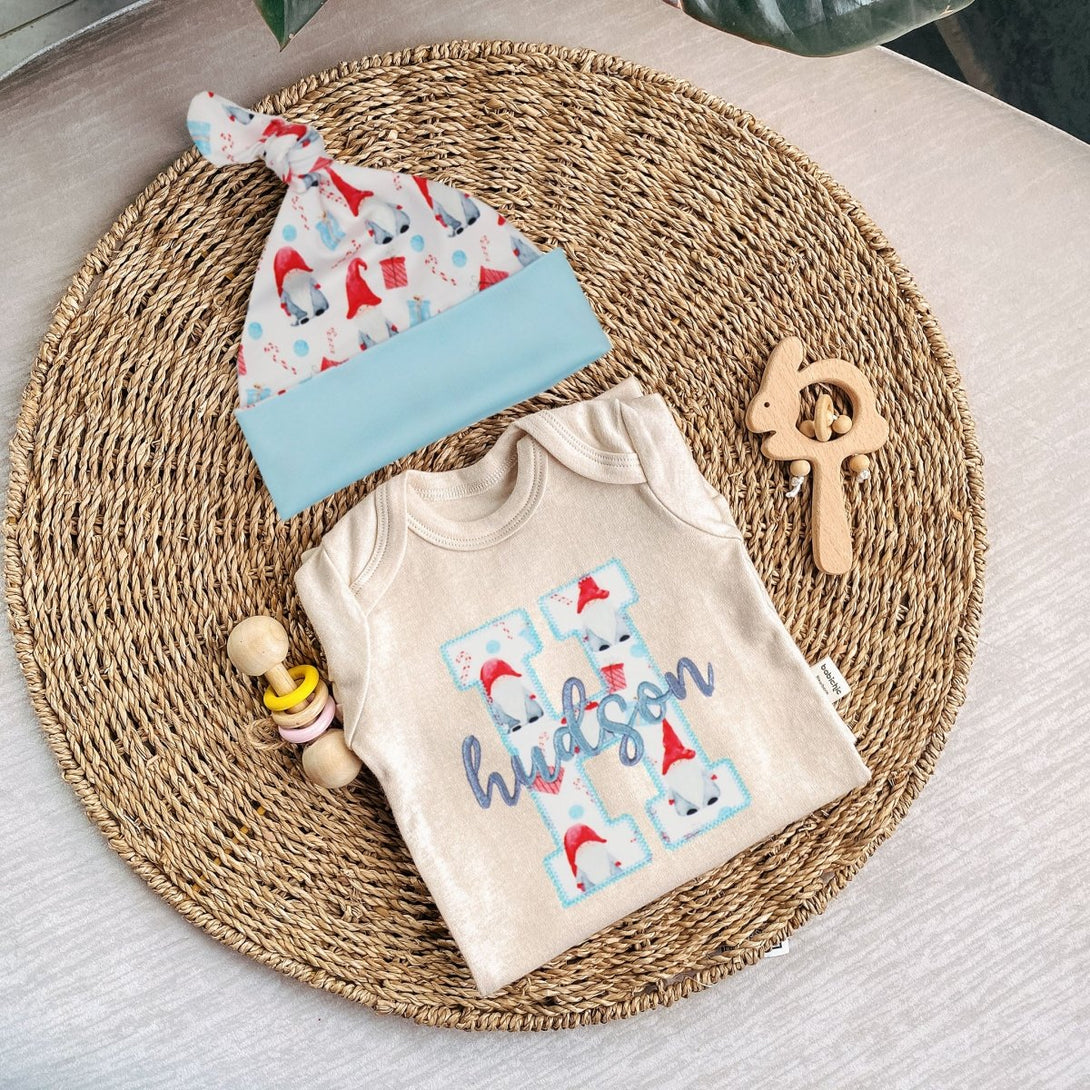 Embroidered My First Chirstmas Baby Romper and Hat - Gender Natural Baby Romper - Pregnancy Announcement gifts - Coming Soon Neutral Romper - BabiChic