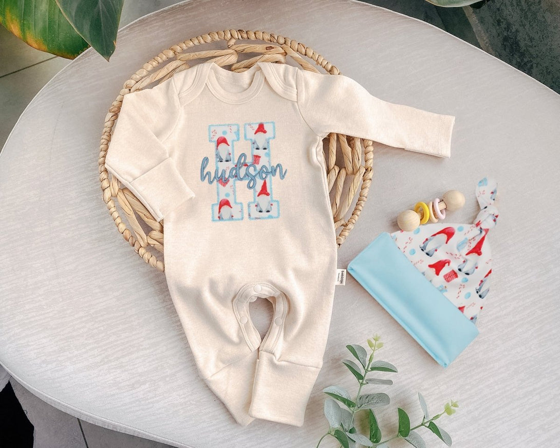 Embroidered My First Chirstmas Baby Romper and Hat - Gender Natural Baby Romper - Pregnancy Announcement gifts - Coming Soon Neutral Romper - BabiChic