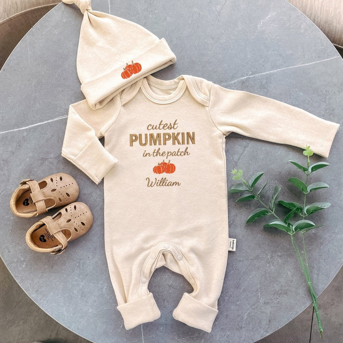 Personalized cutest pumpkin in the patch Neutral Romper Embroidered – My 1st Thanksgiving Baby Little Pumpkin Onesies, Retro Style - BabiChic