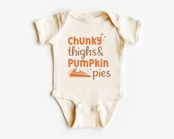 Baby Onesie Chunky Thighs and Pumpkin Pies - Fall Vibes Baby Bodysuit for New Baby Gift - BabiChic