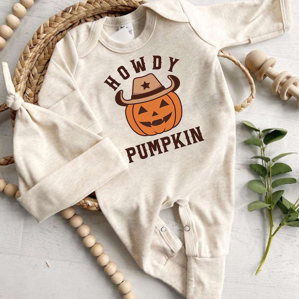 Baby Romper Howdy Pumpkin Gender Neutral Baby Clothes For My First Halloween - BabiChic