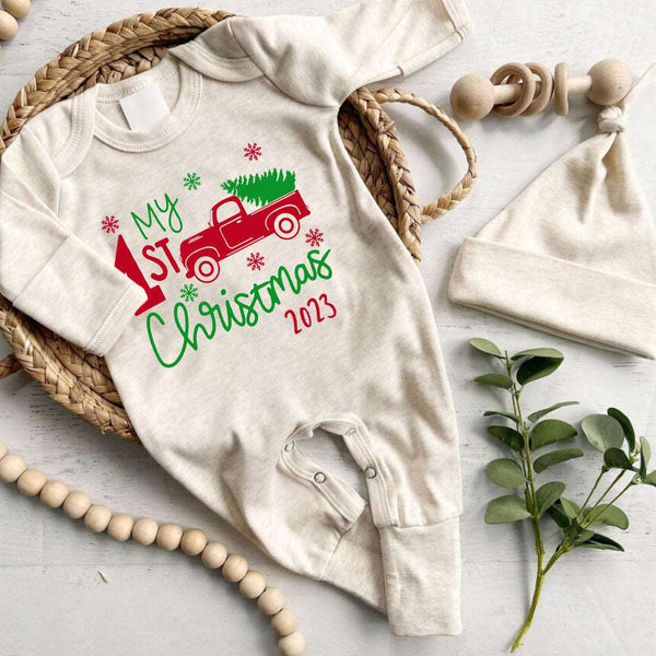 Baby Romper My First 1st Christmas Outfit Truck 2023 Custom Infant Outfit Gift For Baby - BabiChic