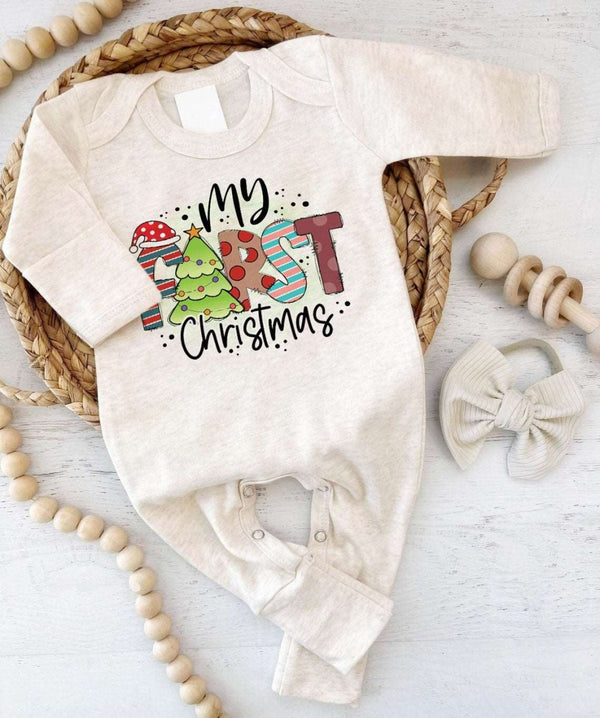 Baby Romper Onesies My First 1st Christmas Outfit Gift For Newborn Baby Custom Infant Outfit Family Photo - BabiChic