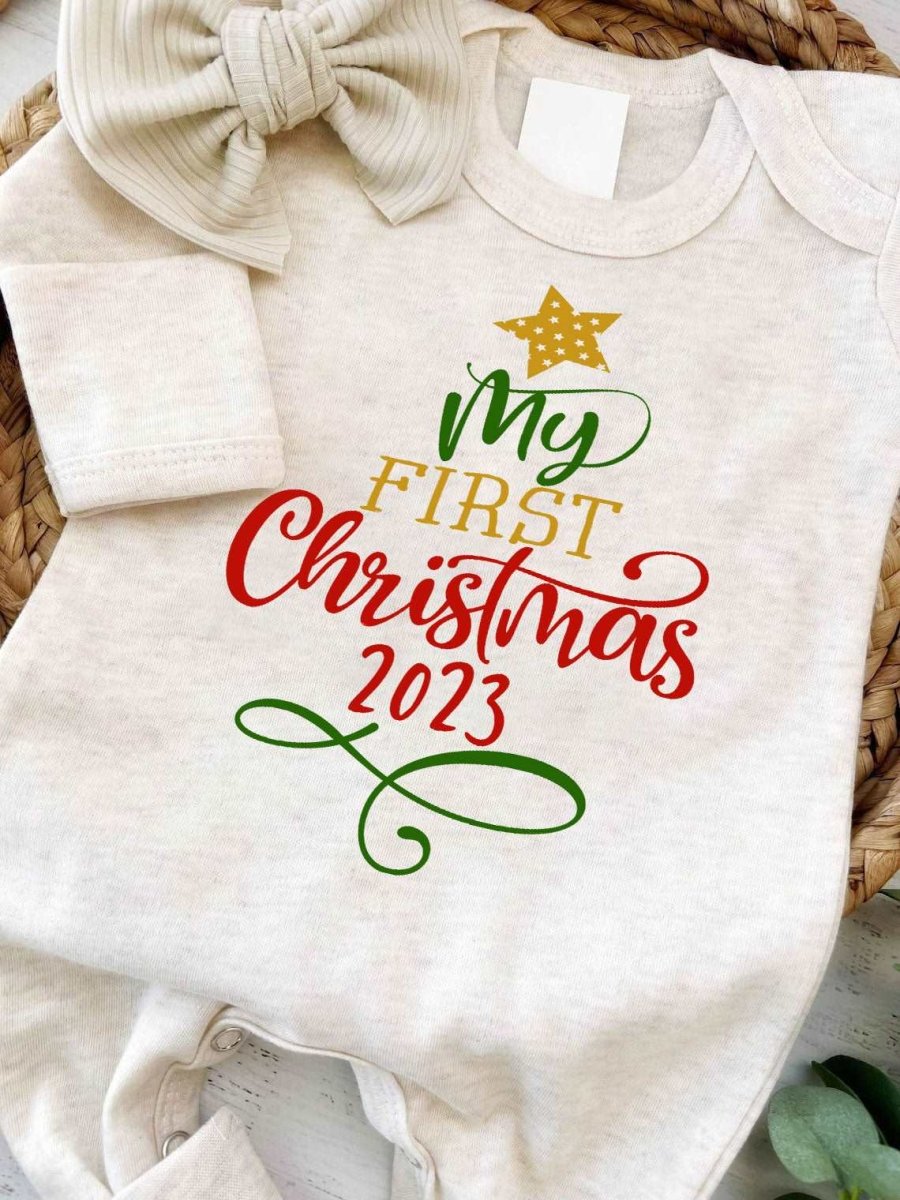 Baby Romper Onesies My First Xmas Tree Coming Home Outfit Gender Neutral Baby Clothes Family Photo Gatherings - BabiChic