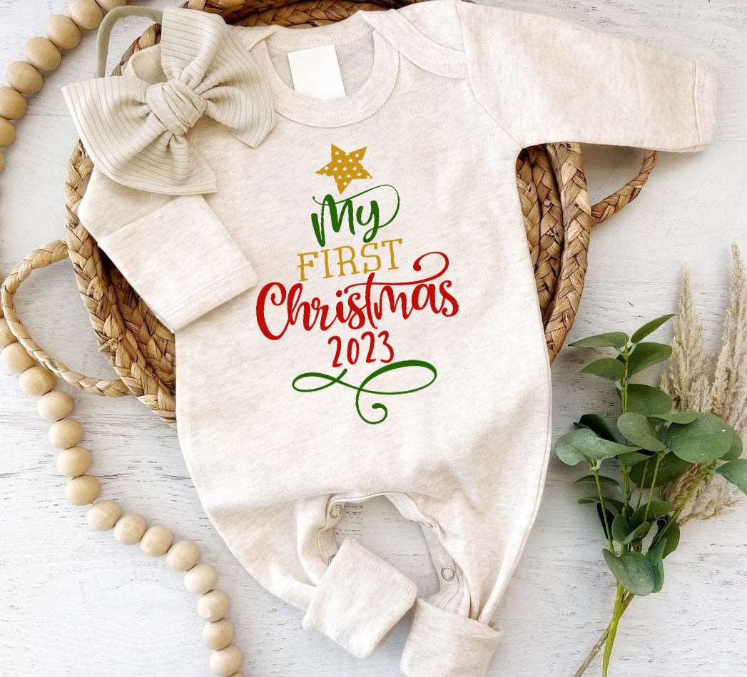 Baby Romper Onesies My First Xmas Tree Coming Home Outfit Gender Neutral Baby Clothes Family Photo Gatherings - BabiChic