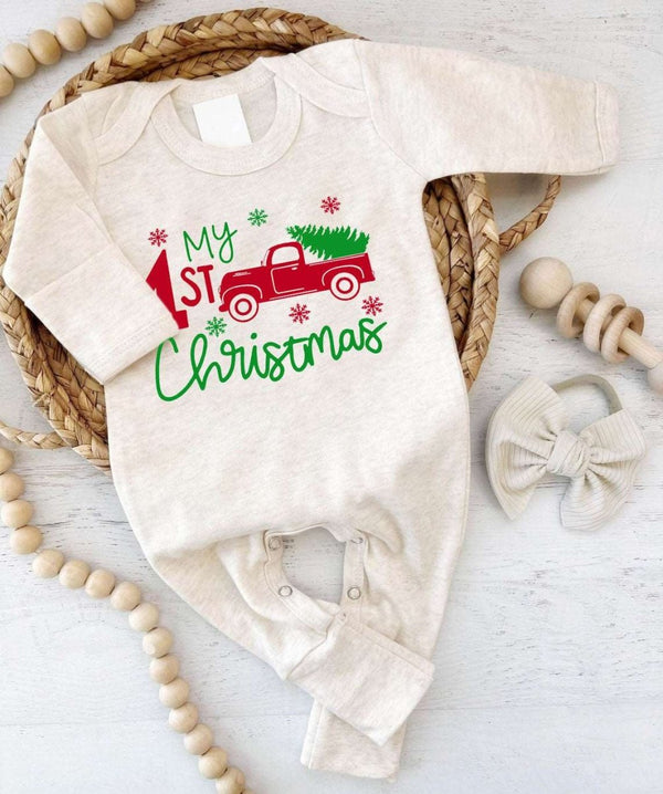 Baby Winter Romper My First 1st Christmas Outfit Sleeper With Footies Custom Infant Outfit Baby Picture Outfit - BabiChic