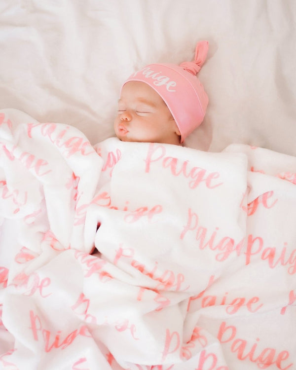 Blanket & Hat Set - Personalized Plush Minky and Baby Hat - BabiChic