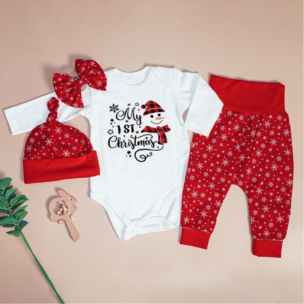 Christmas Long Sleeve Bodysuit and Long Pants Set | Gender Neutral Infant Clothes My 1st Christmas Cute Snowman | Newborn Christmas Onesie - BabiChic