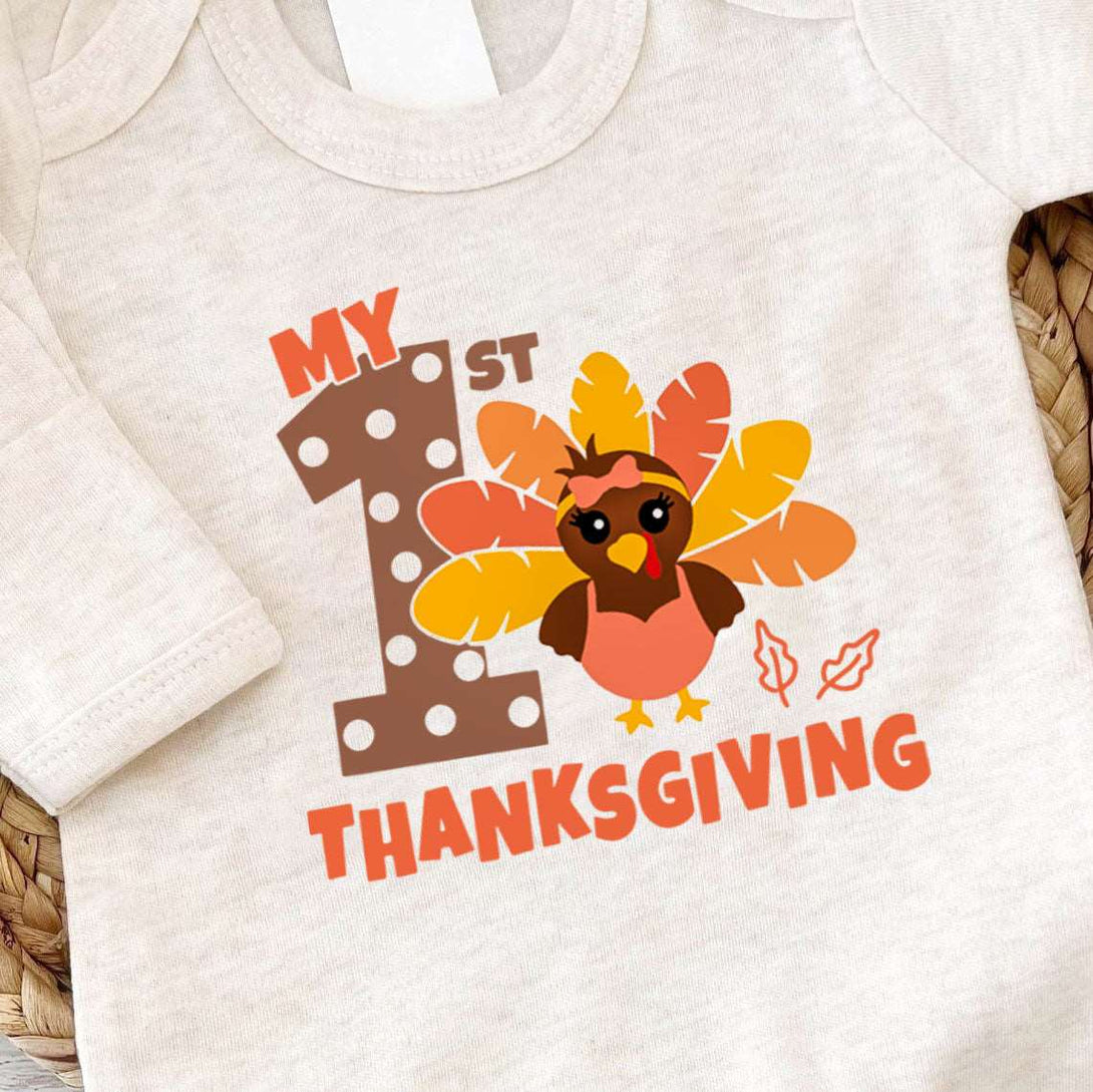 Cozy My 1st Thanksgiving Neutral Romper – Fall Natural Youth Style - BabiChic