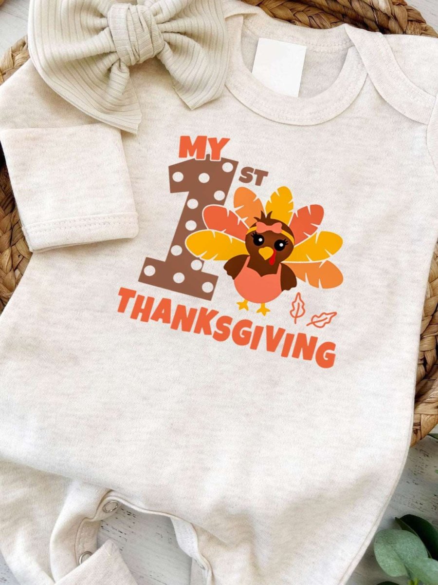 Cozy My 1st Thanksgiving Neutral Romper – Fall Natural Youth Style - BabiChic