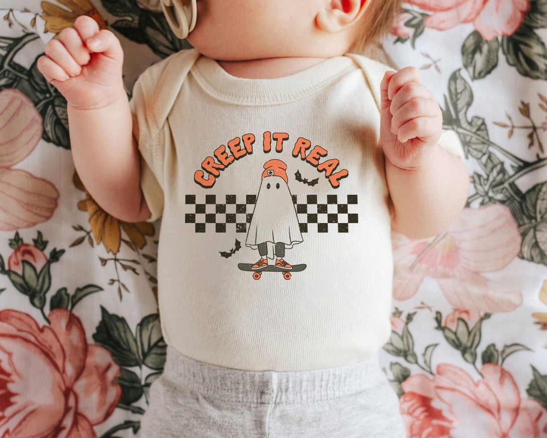 Creep It Real Baby Onesie - Retro Halloween Bodysuit - Ghost Natural Baby Onesie - BabiChic