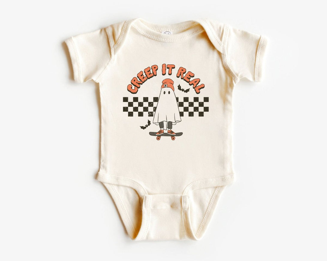 Creep It Real Baby Onesie - Retro Halloween Bodysuit - Ghost Natural Baby Onesie - BabiChic