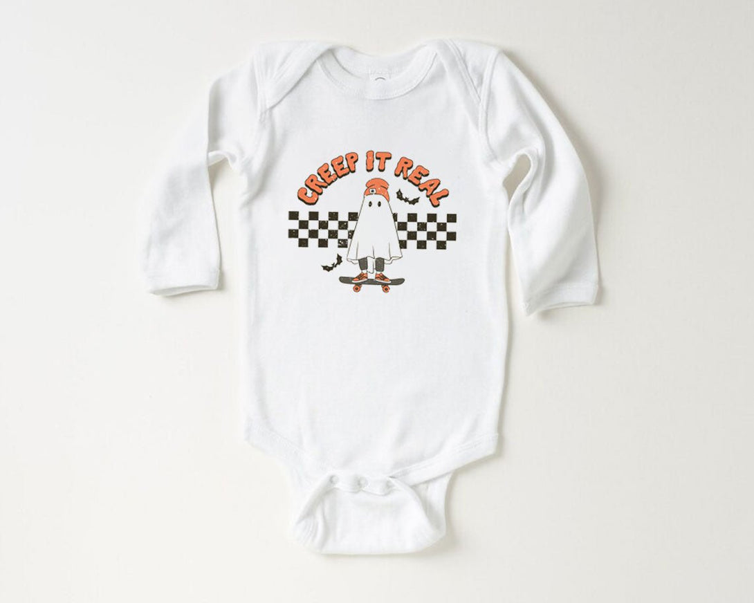 Creep It Real Baby Onesie - Retro Halloween Bodysuit - Ghost Natural Baby Onesie - BabiChic