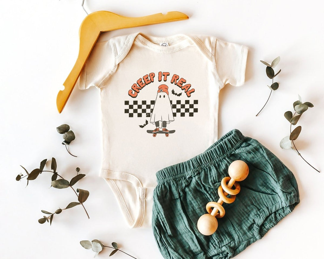 Creep It Real Baby Onesie - Retro Halloween Bodysuit - Ghost Natural Baby Onesie - BabiChic