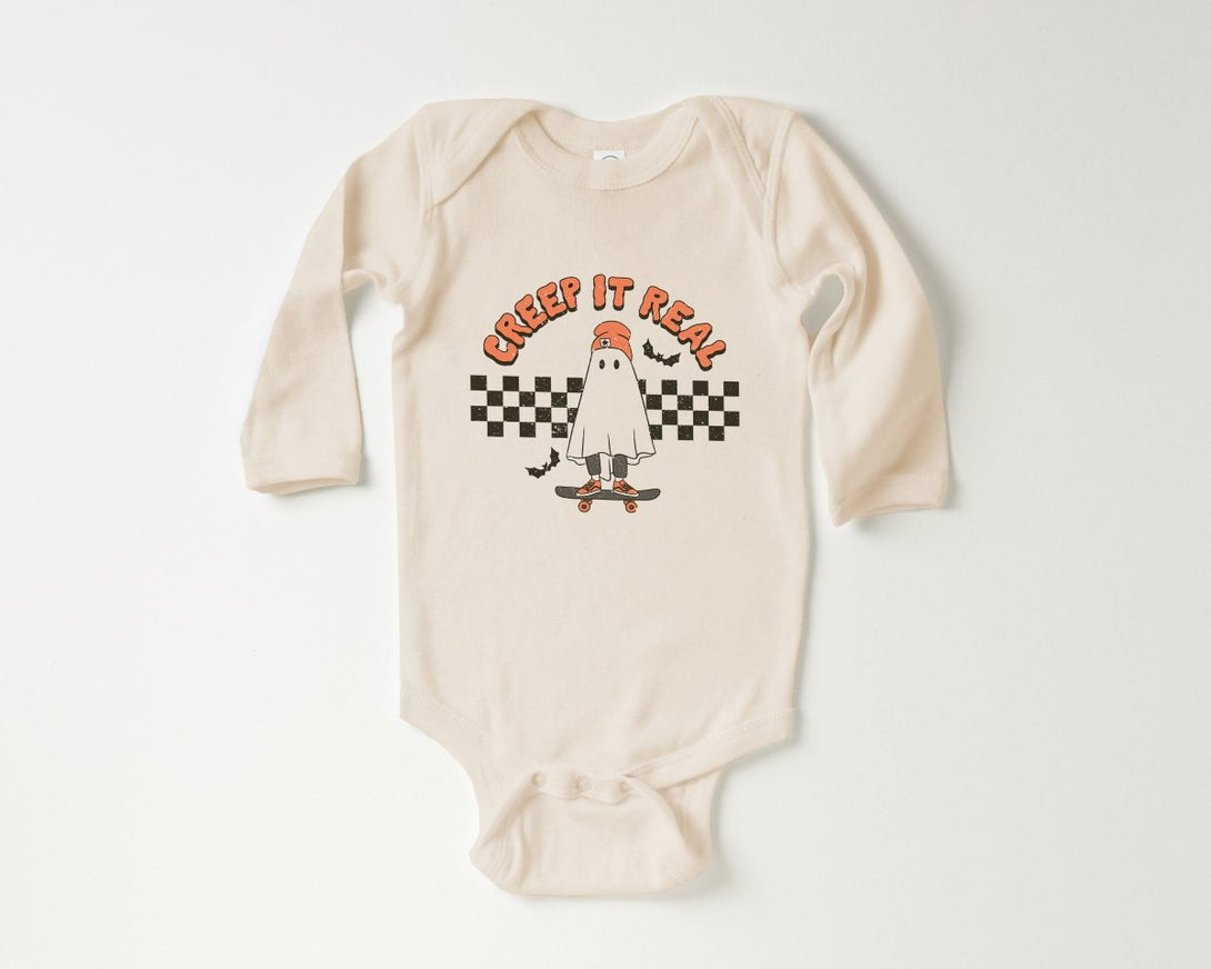 Creep It Real Baby Onesie - Retro Halloween Bodysuit - Ghost Natural Baby Onesie - BabiChic