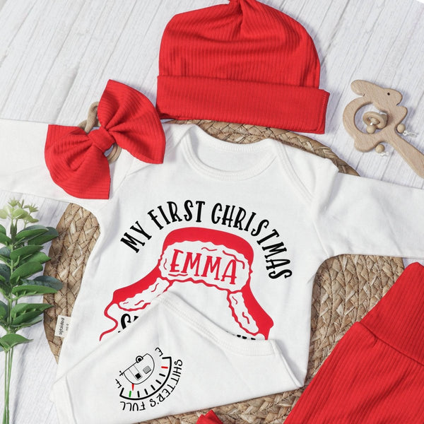 Custom My First Christmas Baby Onesie and Long Pants Set | Personalized Shitters Full Christmas Bodysuit - BabiChic