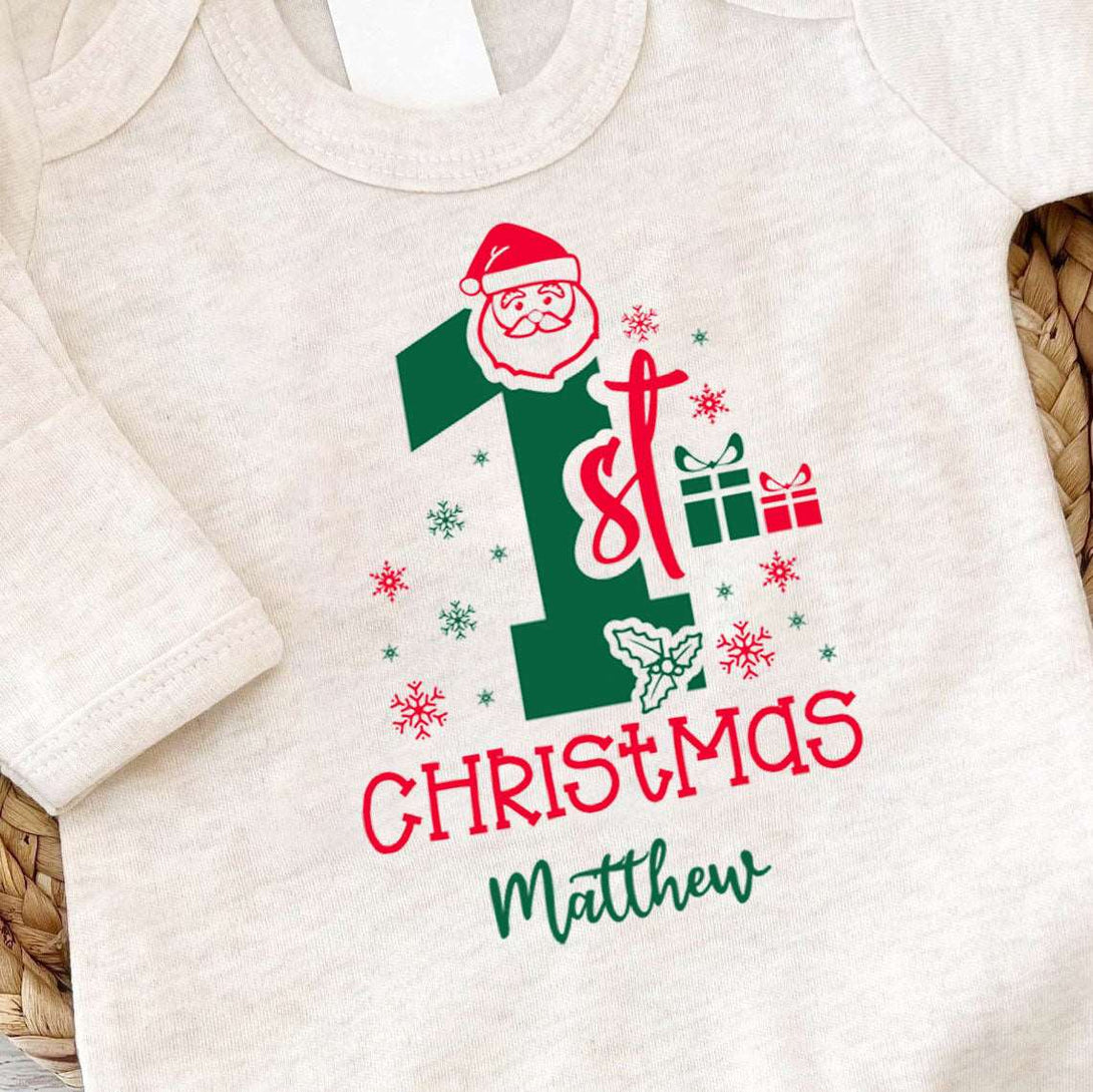 Custom Name My 1st Christmas Romper - Baby's First Christmas Outfit Onesies - BabiChic