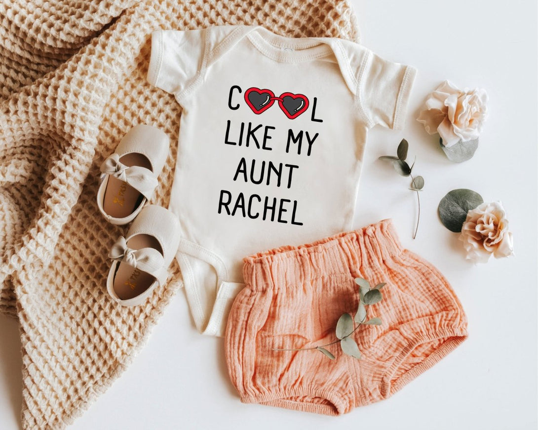 Customized Baby Onesies - Cool Like My Aunt Natural Baby Clothes Announcement Gift for New Auntie - BabiChic