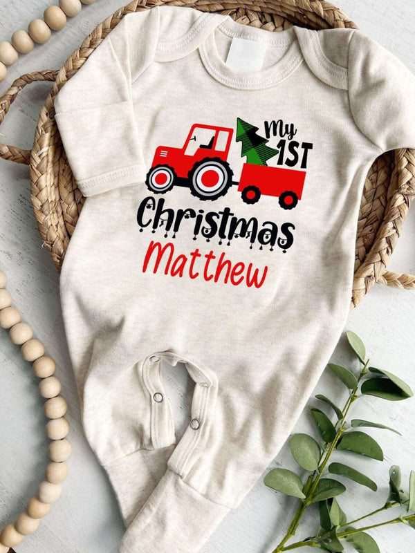 Customized Baby Winter Romper1st Christmas Eve Outfit Truck Newborn Xmas Onesies Baby Clothes Family Gatherings - BabiChic