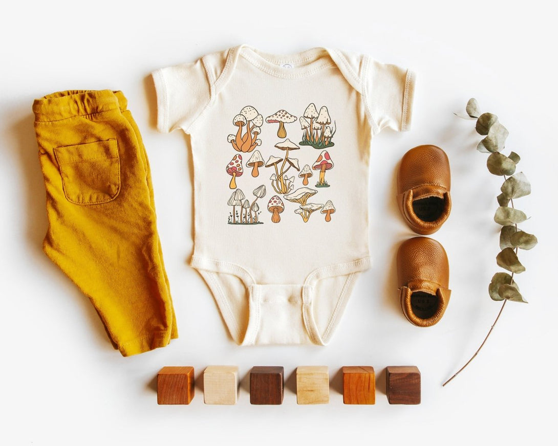 Cute Baby Onesies - Cute Mushroom Neutral Gender - Announcement Newborn Gift for Baby Shower Gift - BabiChic