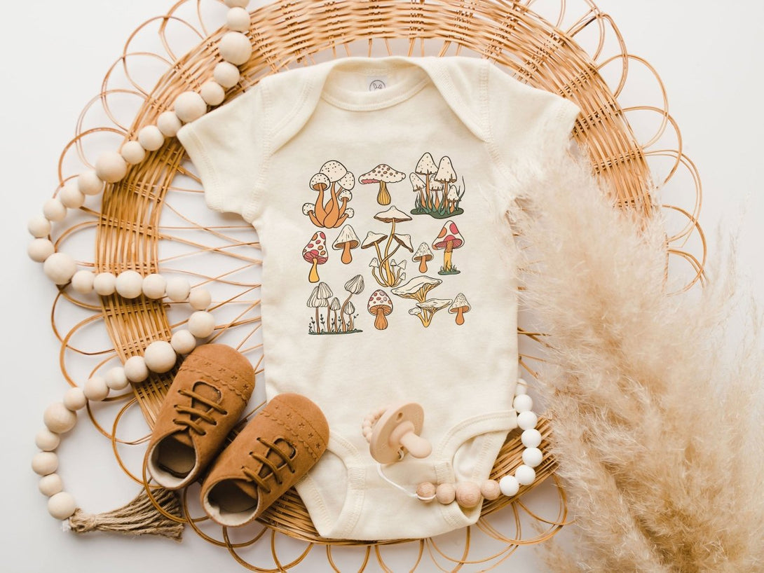 Cute Baby Onesies - Cute Mushroom Neutral Gender - Announcement Newborn Gift for Baby Shower Gift - BabiChic