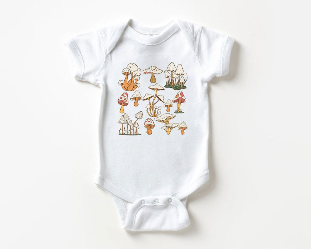 Cute Baby Onesies - Cute Mushroom Neutral Gender - Announcement Newborn Gift for Baby Shower Gift - BabiChic