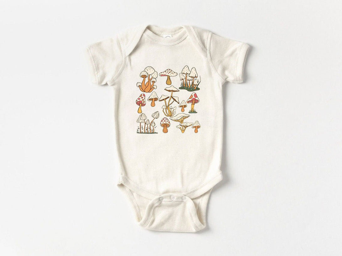 Cute Baby Onesies - Cute Mushroom Neutral Gender - Announcement Newborn Gift for Baby Shower Gift - BabiChic