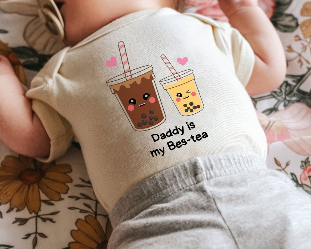 Cute Baby Onesies - Daddy Is My Bes-tea Bodysuit - Custom Baby Unisex Clothes - Announcement Gift for Dad - BabiChic