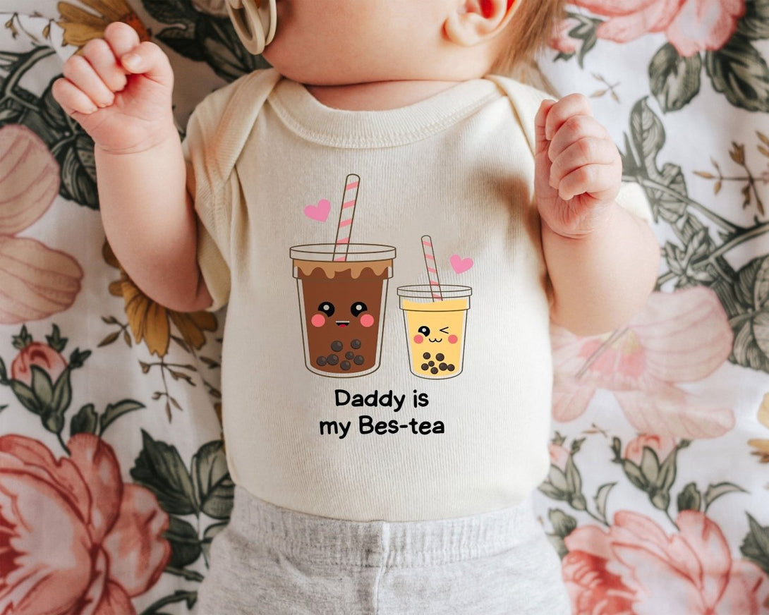 Cute Baby Onesies - Daddy Is My Bes-tea Bodysuit - Custom Baby Unisex Clothes - Announcement Gift for Dad - BabiChic