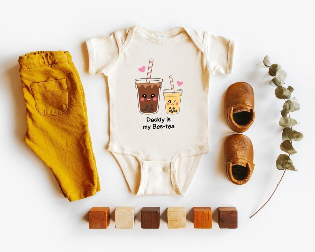 Cute Baby Onesies - Daddy Is My Bes-tea Bodysuit - Custom Baby Unisex Clothes - Announcement Gift for Dad - BabiChic