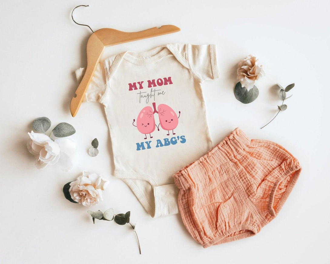 Cute Baby Onesies - My Mom Taught Me My ABG's - Respiratory Therapist Baby Reveal Newborn Baby Gift - BabiChic