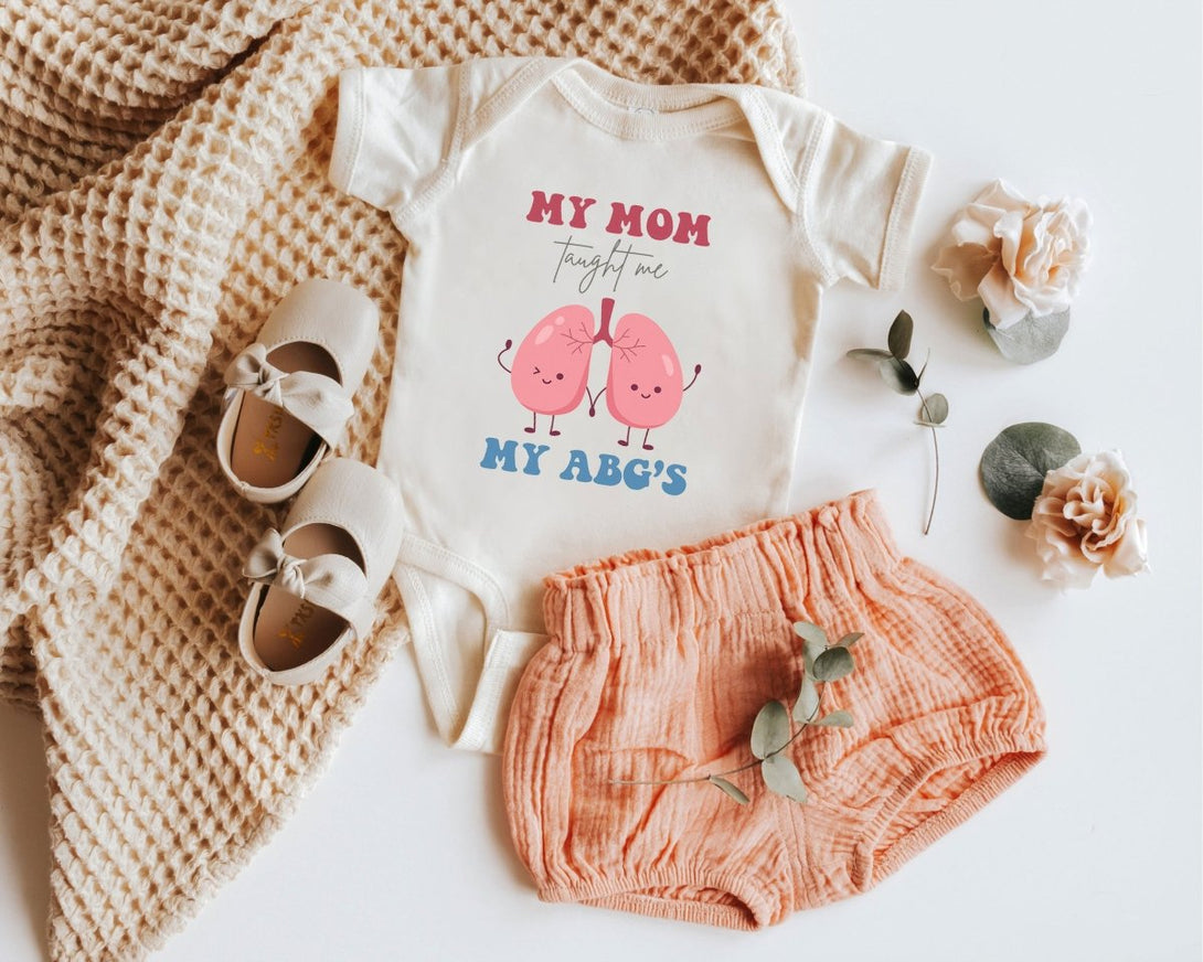 Cute Baby Onesies - My Mom Taught Me My ABG's - Respiratory Therapist Baby Reveal Newborn Baby Gift - BabiChic