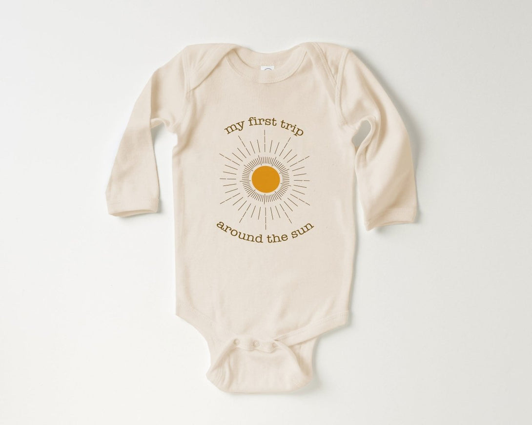 First Trip Around The Sun Baby Onesie - Retro One Year Old Bodysuit - First Birthday Natural Baby Onesie - BabiChic