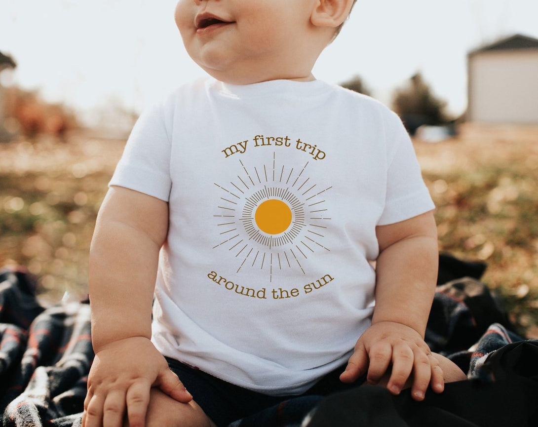 First Trip Around The Sun Baby Onesie - Retro One Year Old Bodysuit - First Birthday Natural Baby Onesie - BabiChic