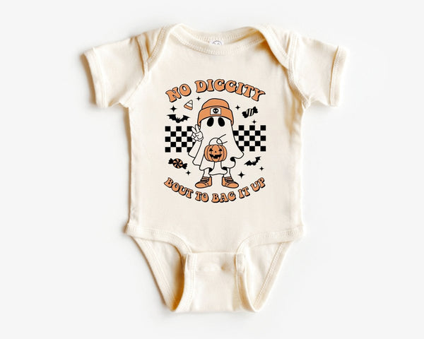Funny Retro Halloween Baby Onesie - No Diggity Bout to Bag it Up Bodysuit - Cute Ghost Natural Baby Onesie - BabiChic