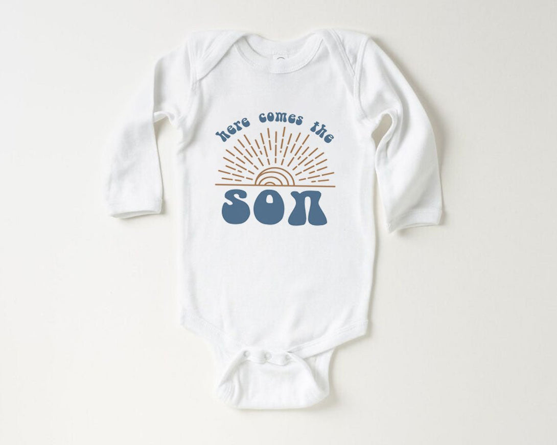 Here Comes The Son Onesie - Retro Announcement Bodysuit - Cute Summer Baby Onesie - BabiChic