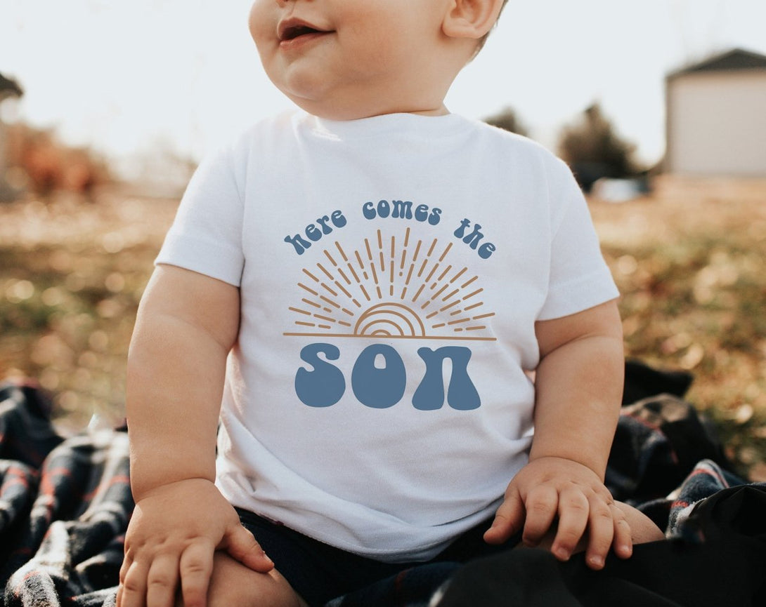 Here Comes The Son Onesie - Retro Announcement Bodysuit - Cute Summer Baby Onesie - BabiChic