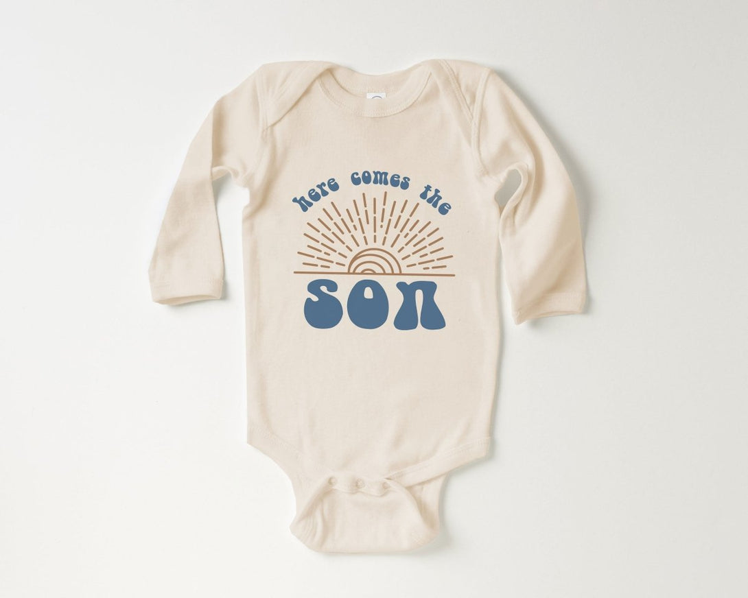 Here Comes The Son Onesie - Retro Announcement Bodysuit - Cute Summer Baby Onesie - BabiChic