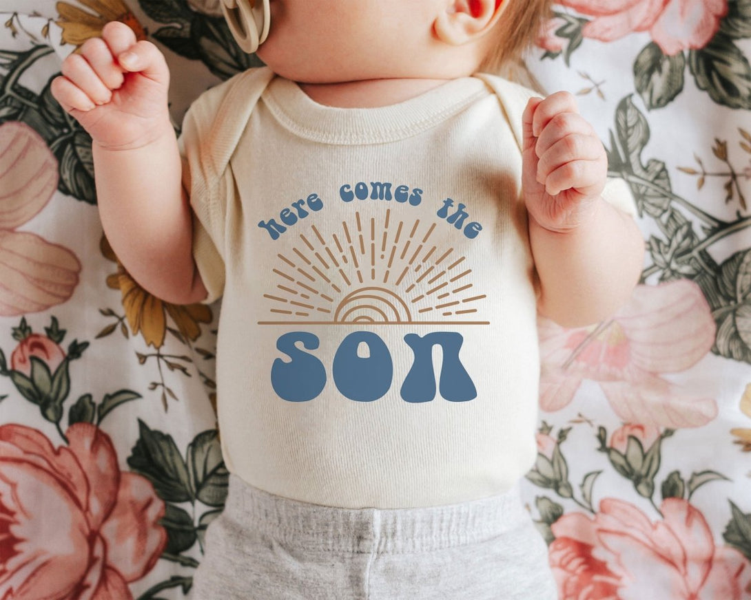 Here Comes The Son Onesie - Retro Announcement Bodysuit - Cute Summer Baby Onesie - BabiChic