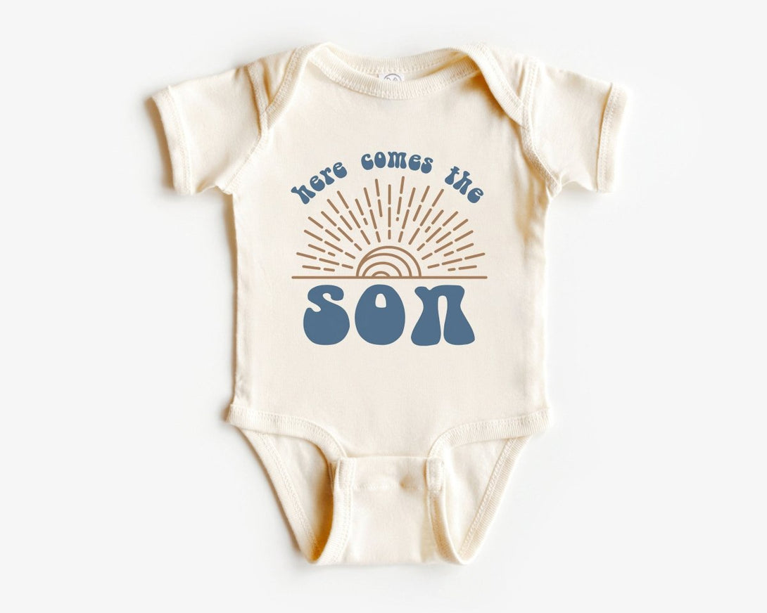 Here Comes The Son Onesie - Retro Announcement Bodysuit - Cute Summer Baby Onesie - BabiChic