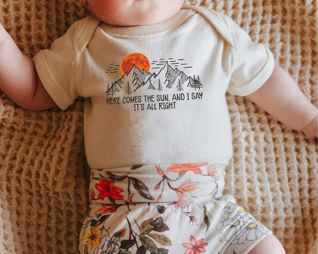 Here Comes The Sun Baby Onesie - Boho Song Lyrics Bodysuit - Cute Natural Onesie - BabiChic