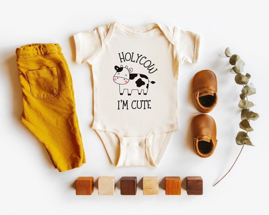 Holy Cow Baby Onesies - Cute Farm Funny - New To The Herd Animal Baby Shower Gift - BabiChic