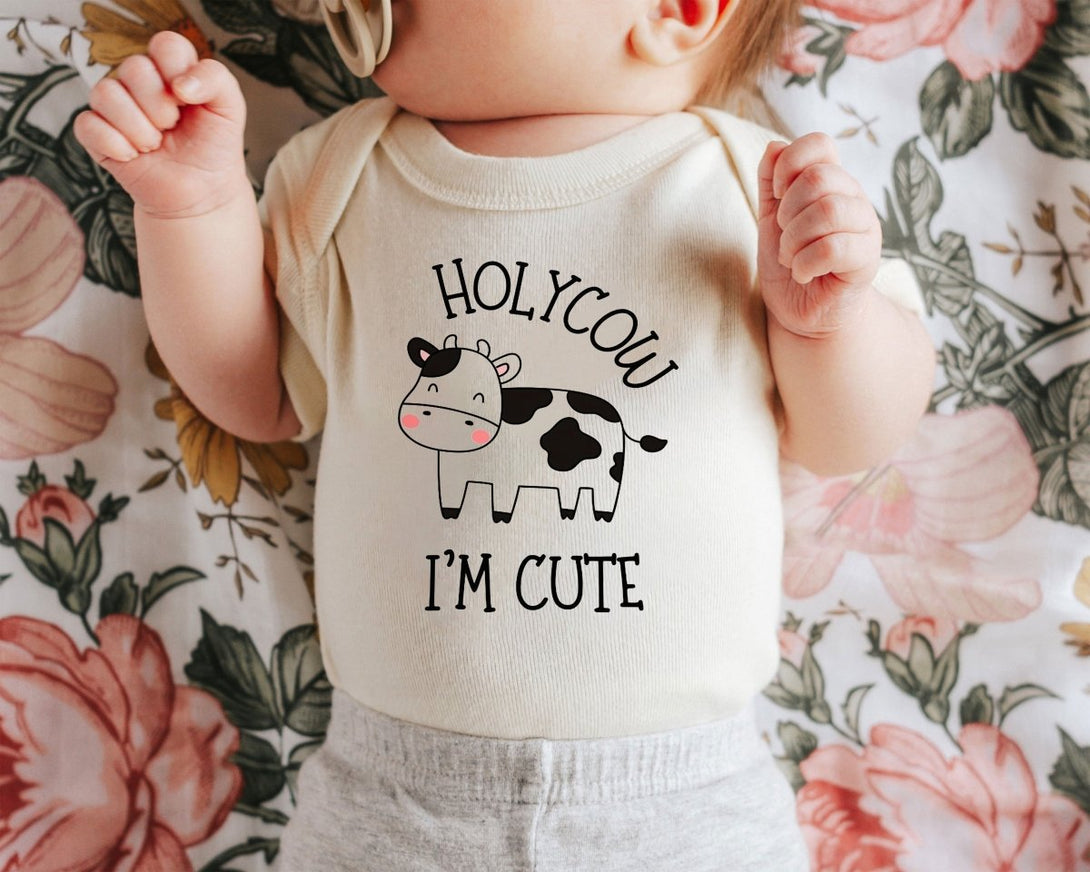 Holy Cow Baby Onesies - Cute Farm Funny - New To The Herd Animal Baby Shower Gift - BabiChic