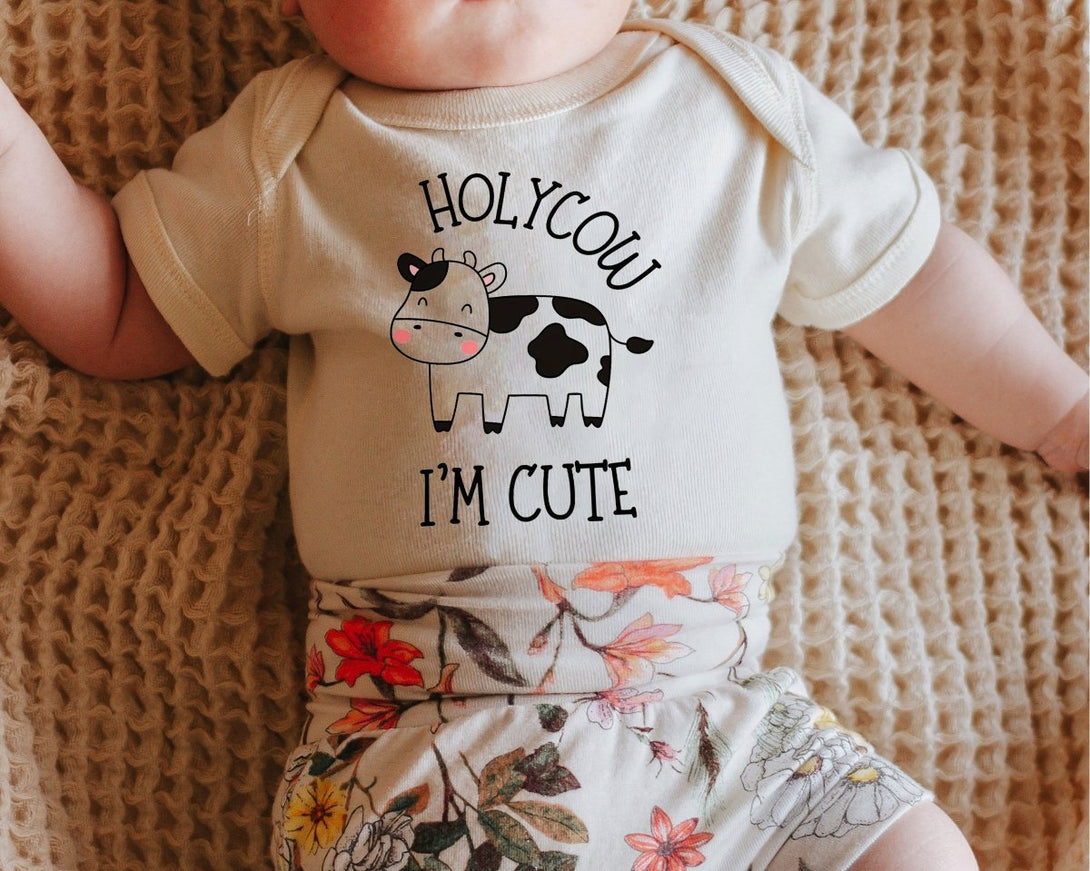 Holy Cow Baby Onesies - Cute Farm Funny - New To The Herd Animal Baby Shower Gift - BabiChic