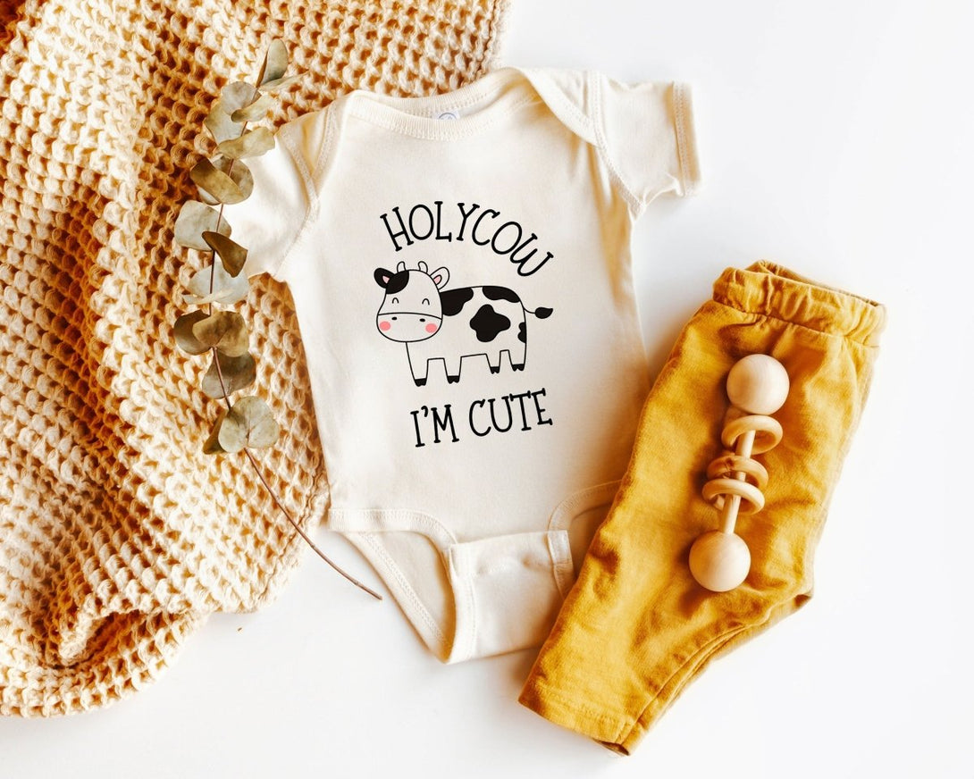 Holy Cow Baby Onesies - Cute Farm Funny - New To The Herd Animal Baby Shower Gift - BabiChic