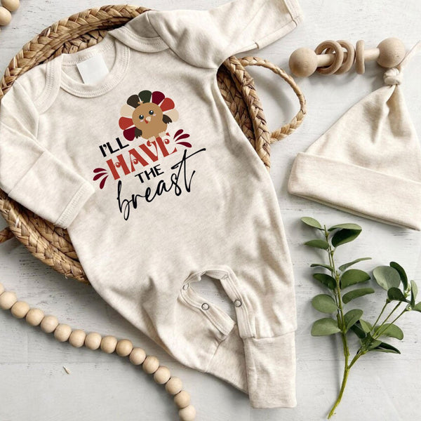 I'll Just Have The Breast Romper – My First Thanksgiving Cute Gender Neutral Baby Romper - BabiChic