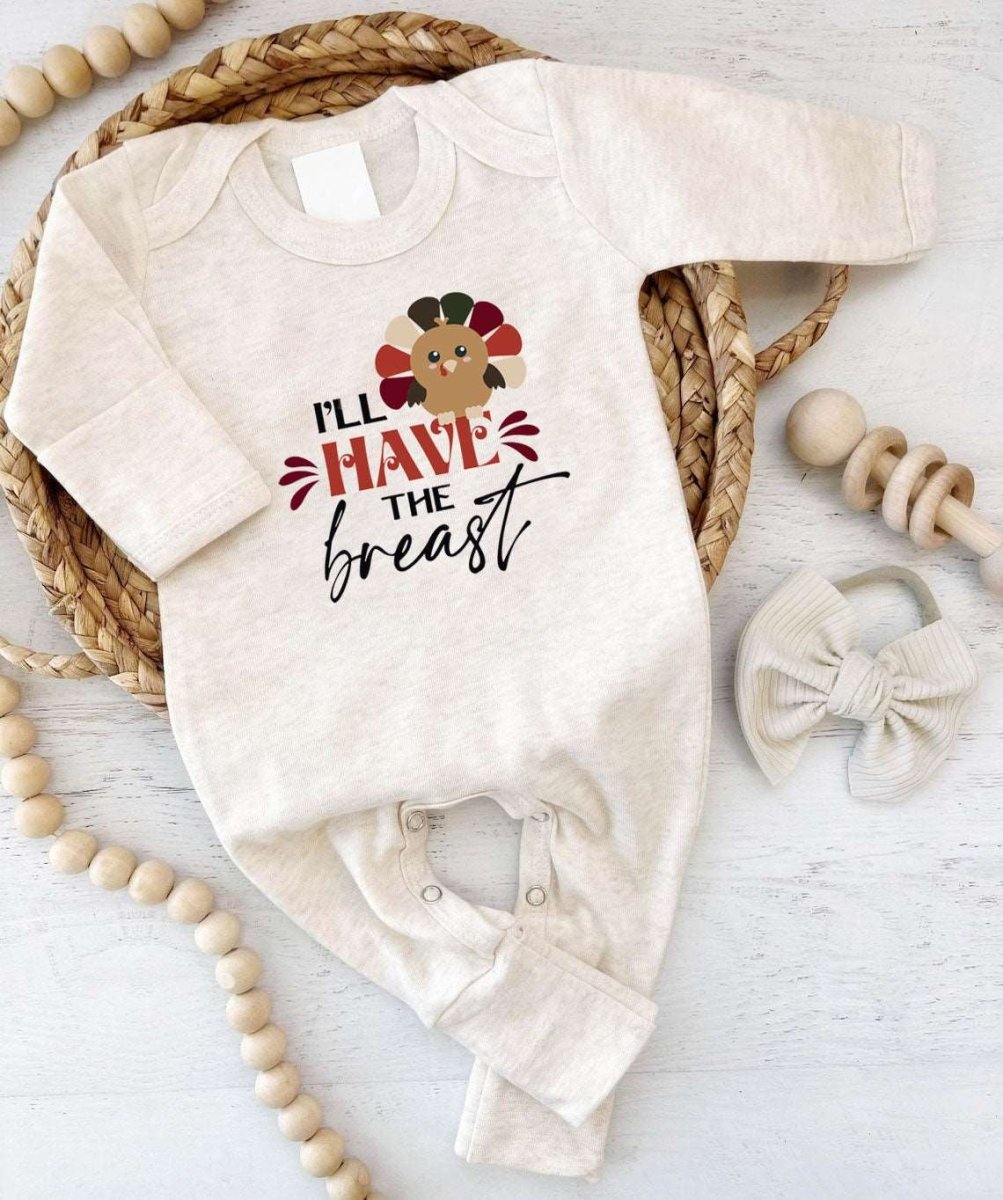 I'll Just Have The Breast Romper – My First Thanksgiving Cute Gender Neutral Baby Romper - BabiChic