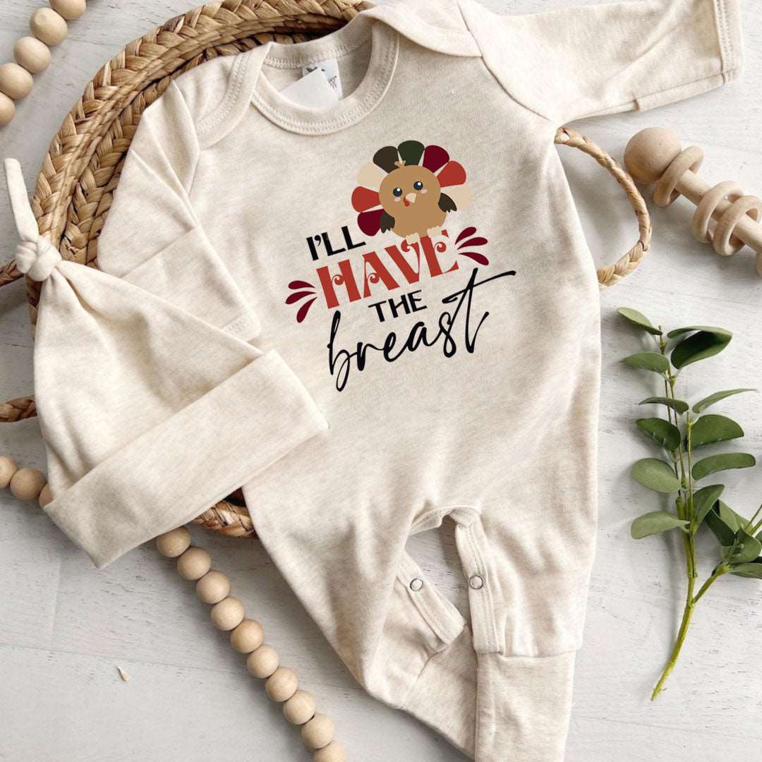 I'll Just Have The Breast Romper – My First Thanksgiving Cute Gender Neutral Baby Romper - BabiChic